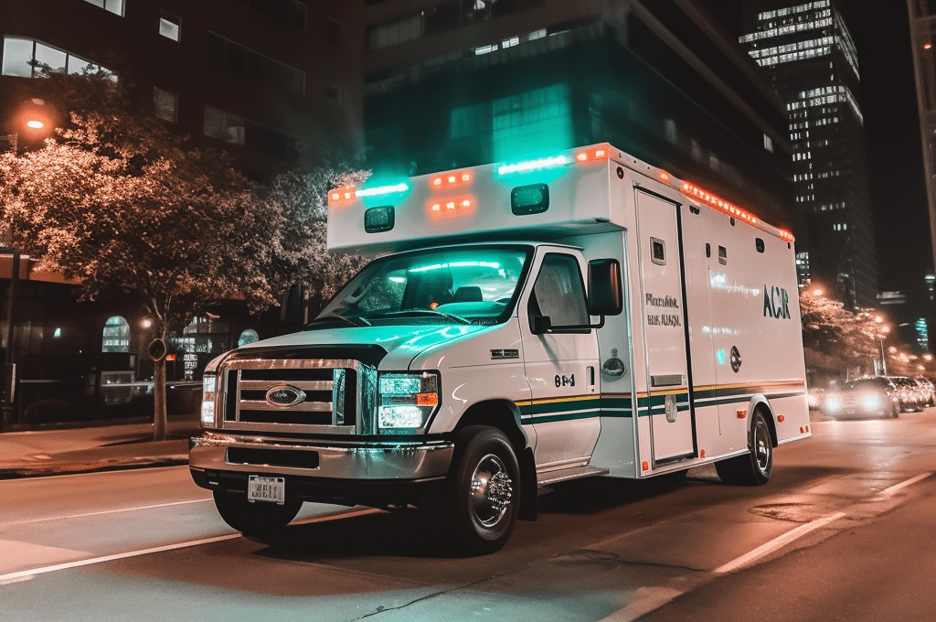 an ambulance with its lights on