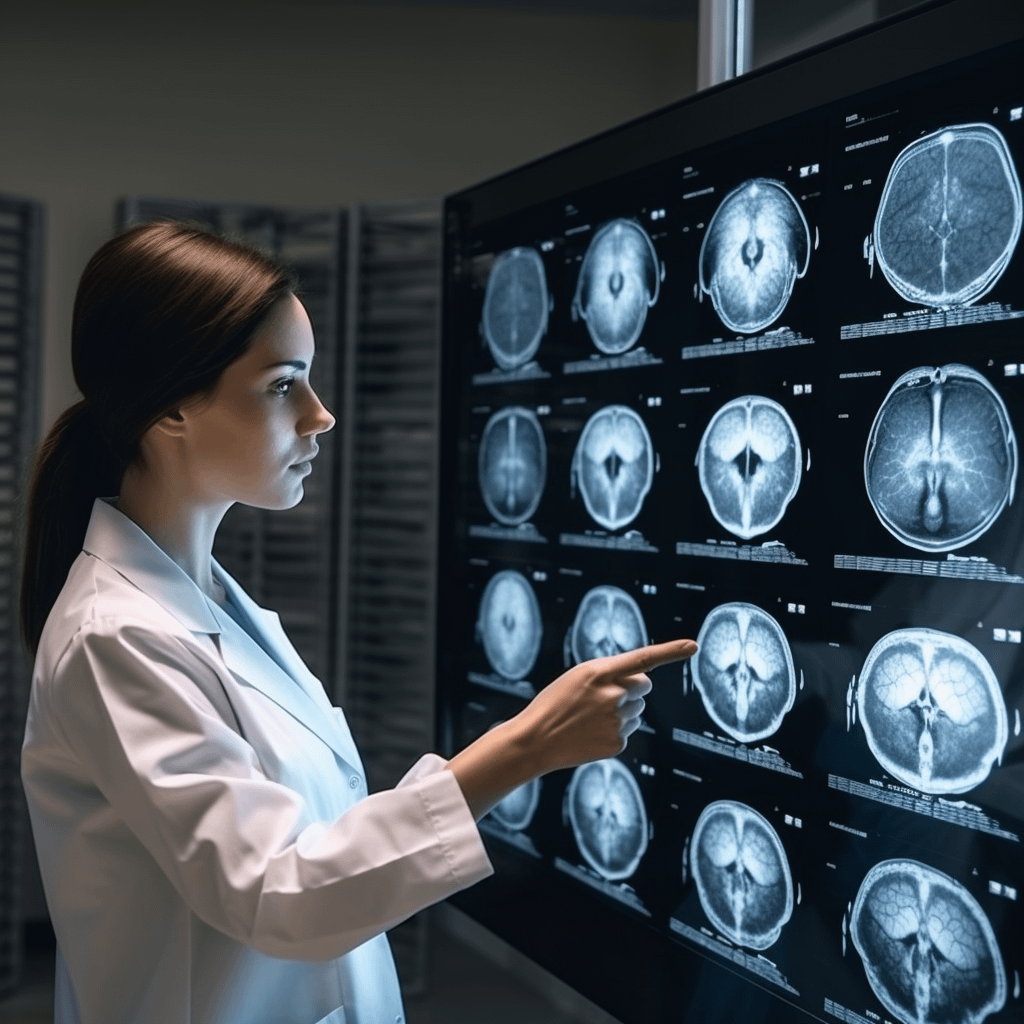 doctor pointing at brain scans
