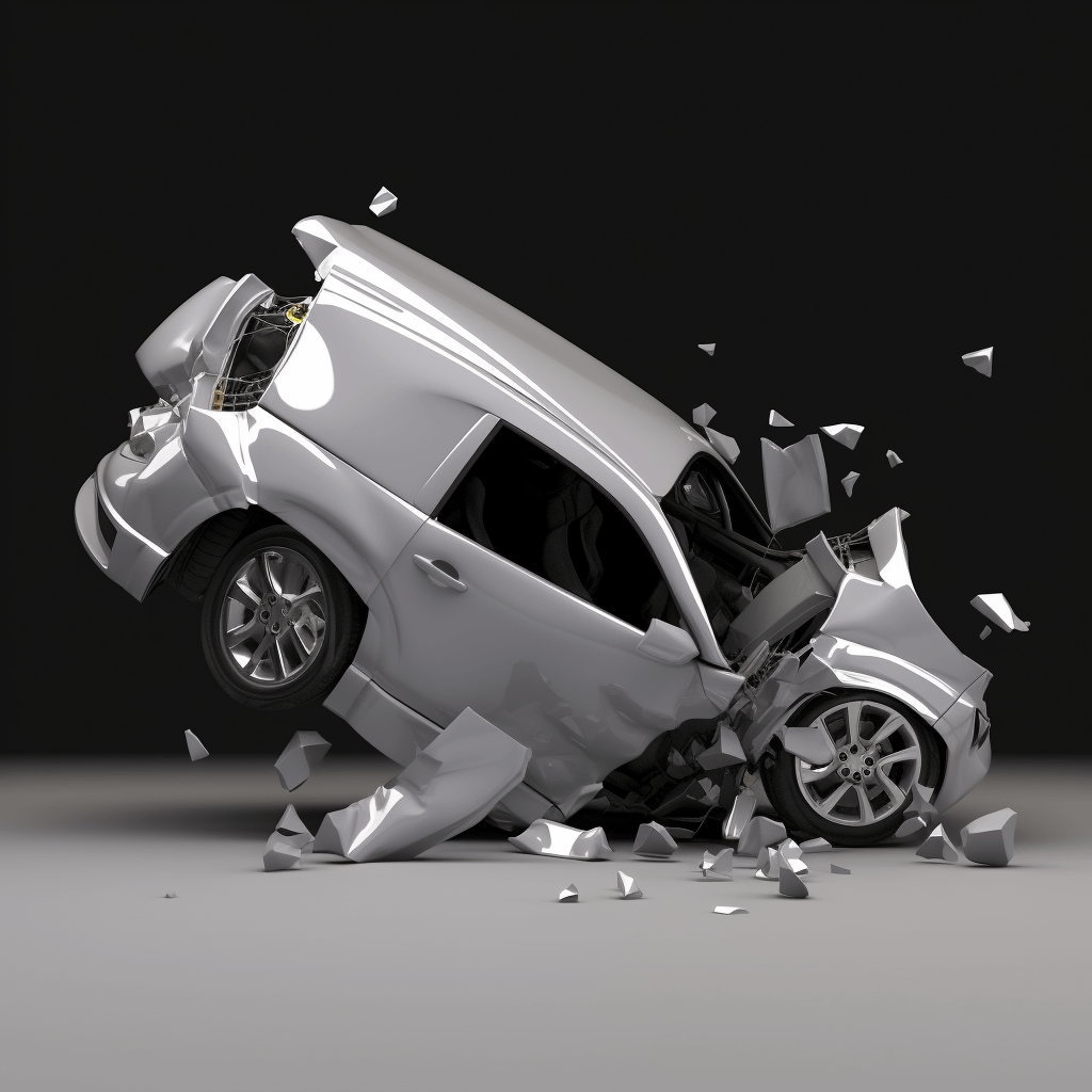 car crashing into ground and breaking apart