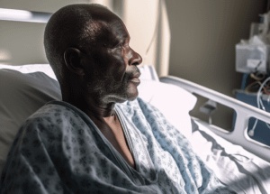man sitting in hospital bed