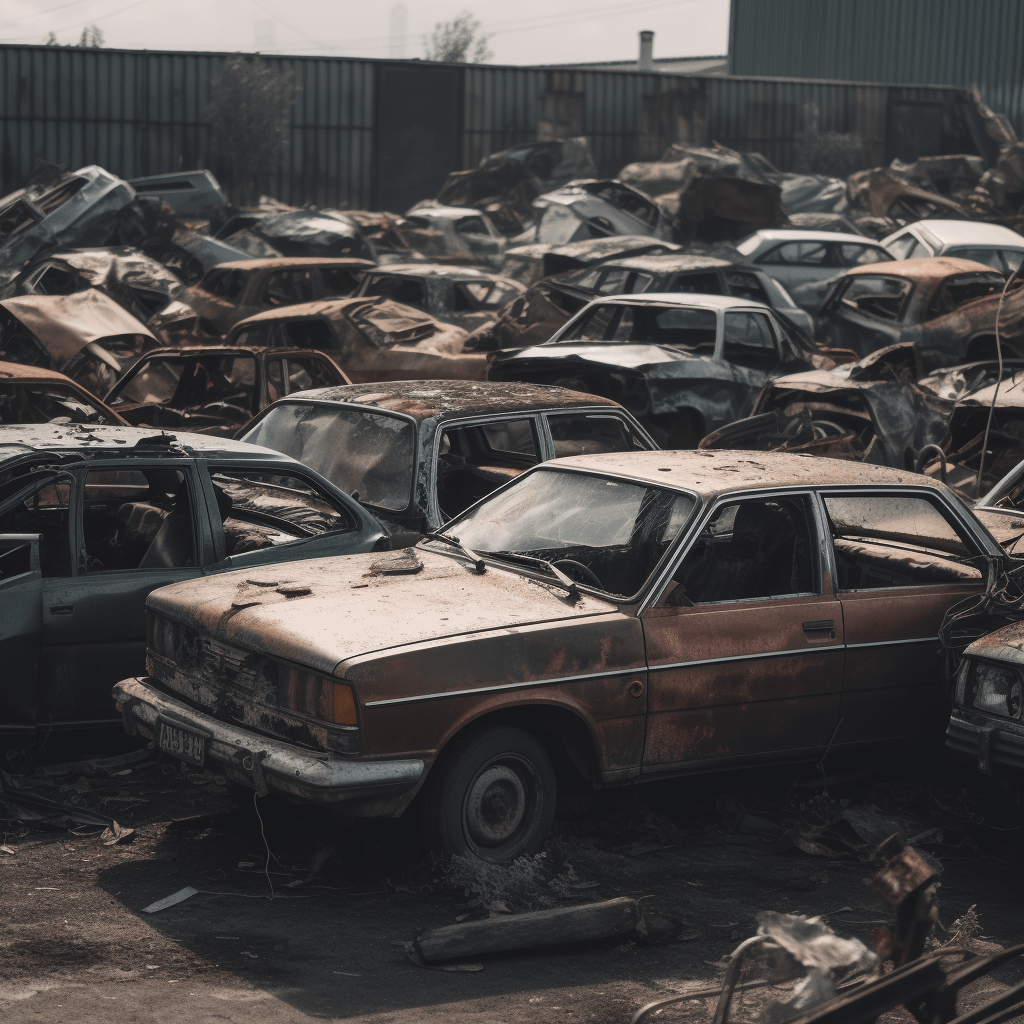 damaged car in a junkyard