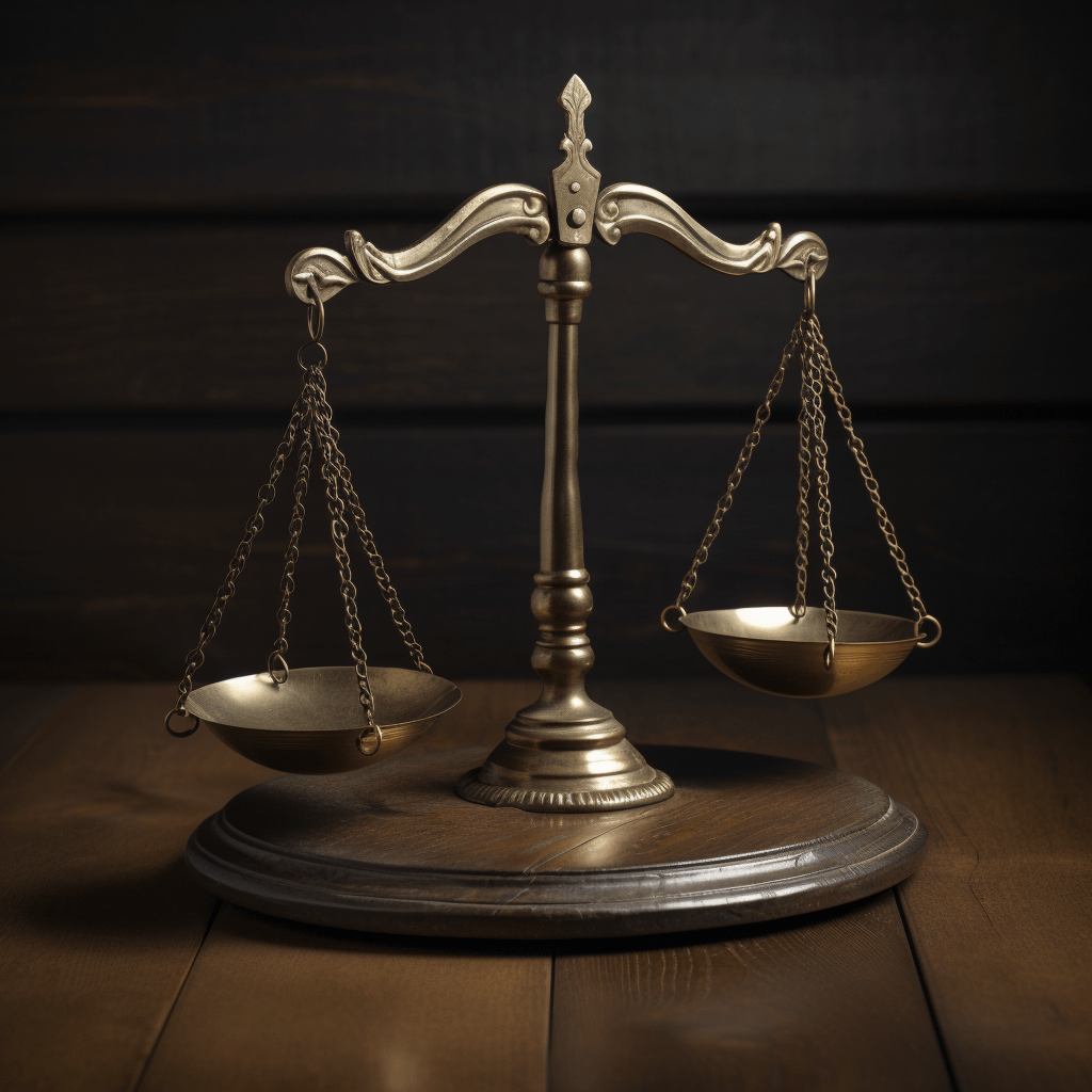 scales of justice on a wooden desk