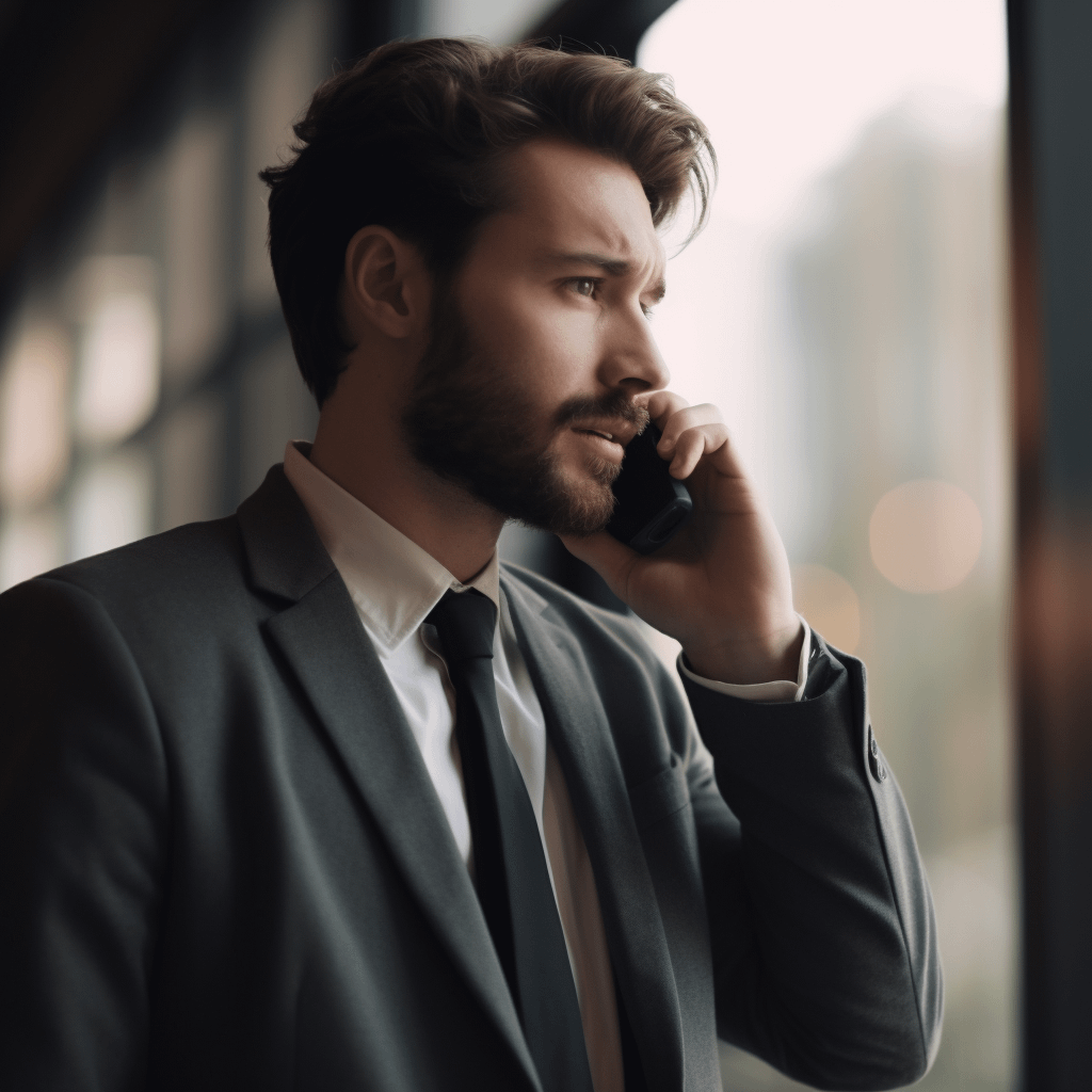 man in a suit talking on the phone