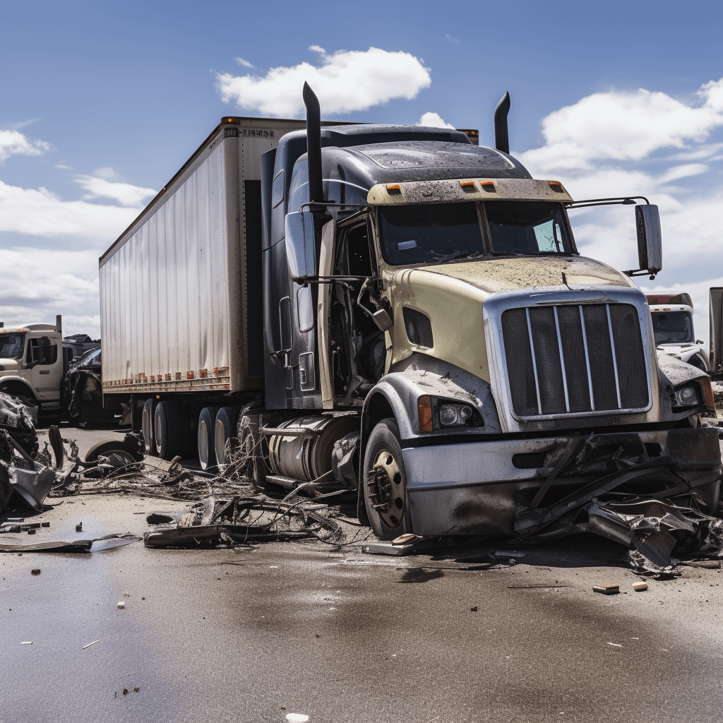 photo of a damages semi-truck