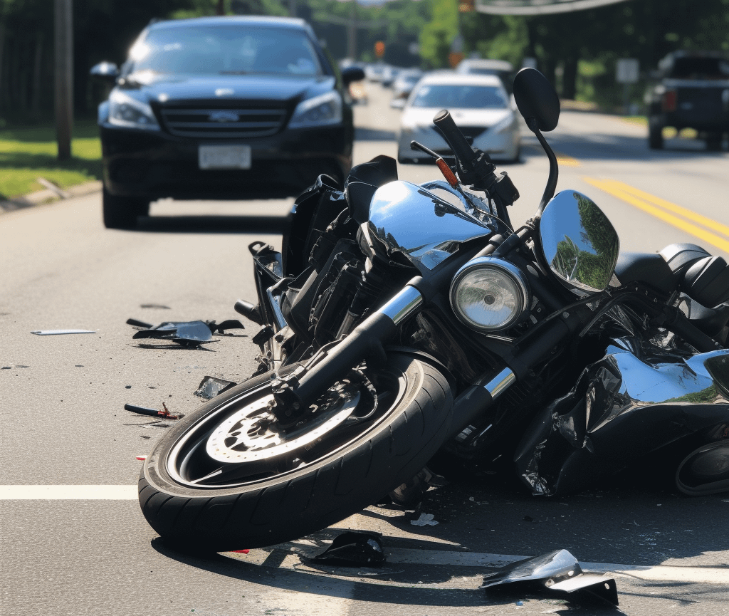 a damaged motorcycle on the ground
